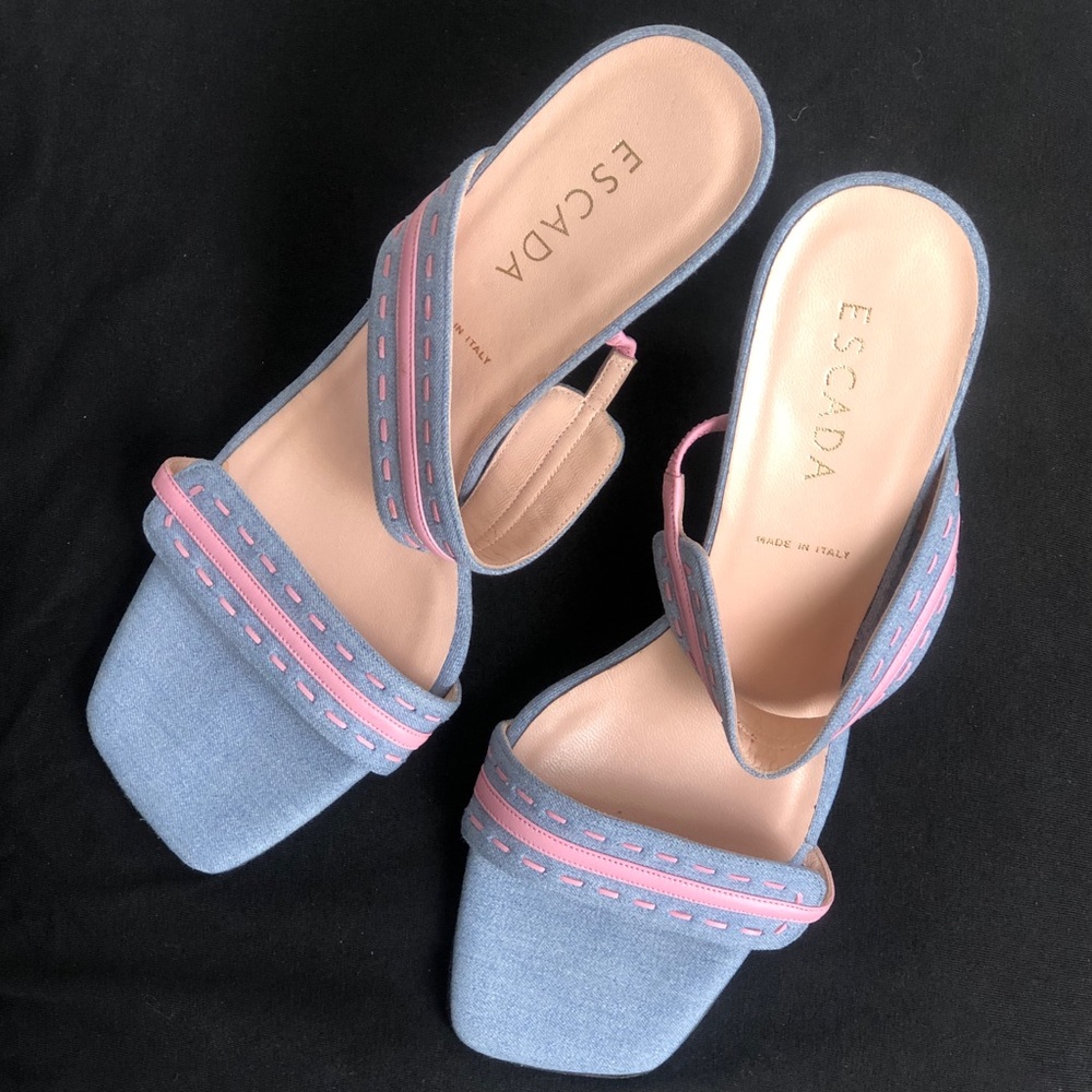 Escada Blue Denim Pink Trim Heels | Vintage Y2K | Size 40.5 EU 10 US